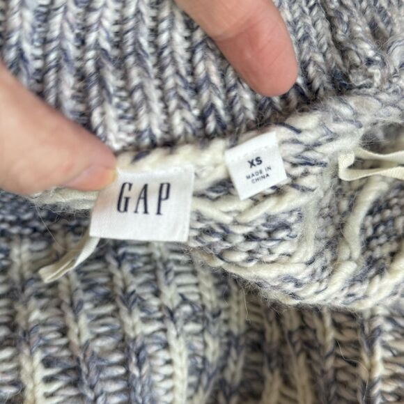 GAP‎ Sweater Women Oversize XS Chunky Cable Knit Cardigan Blue White Snow NWTO - Picture 7 of 10